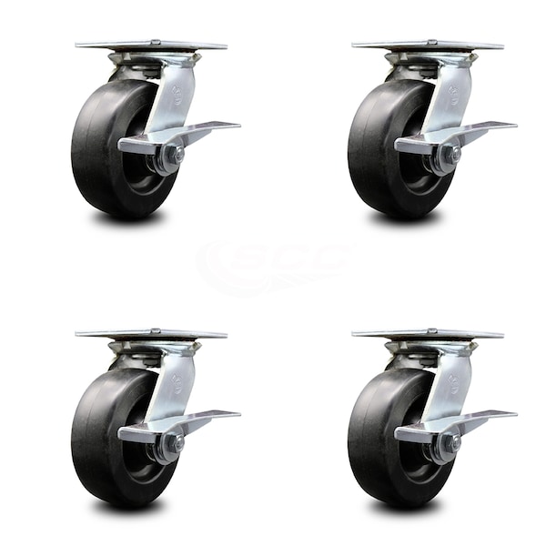 6 Inch Heavy Duty Polyolefin Caster Set with Ball Bearings and Brakes SCC